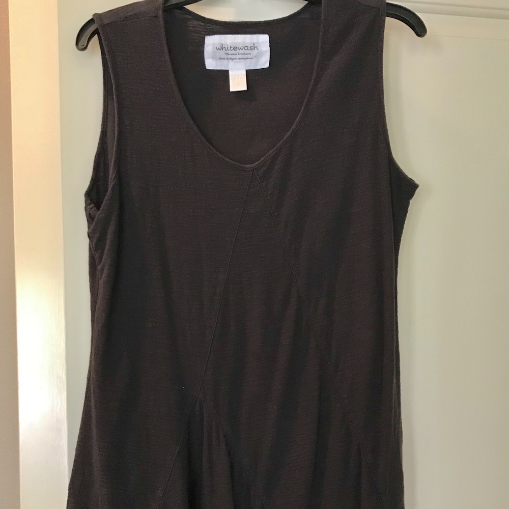 Whitewash Black Asymmetrical V-Neck Tank – Size Medium